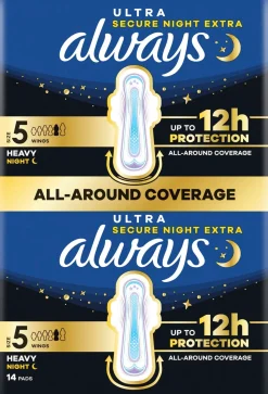 Always Kuukautiset Ja Intiimihygienia<Ultra Secure Night Extra S5 with wings terveysside