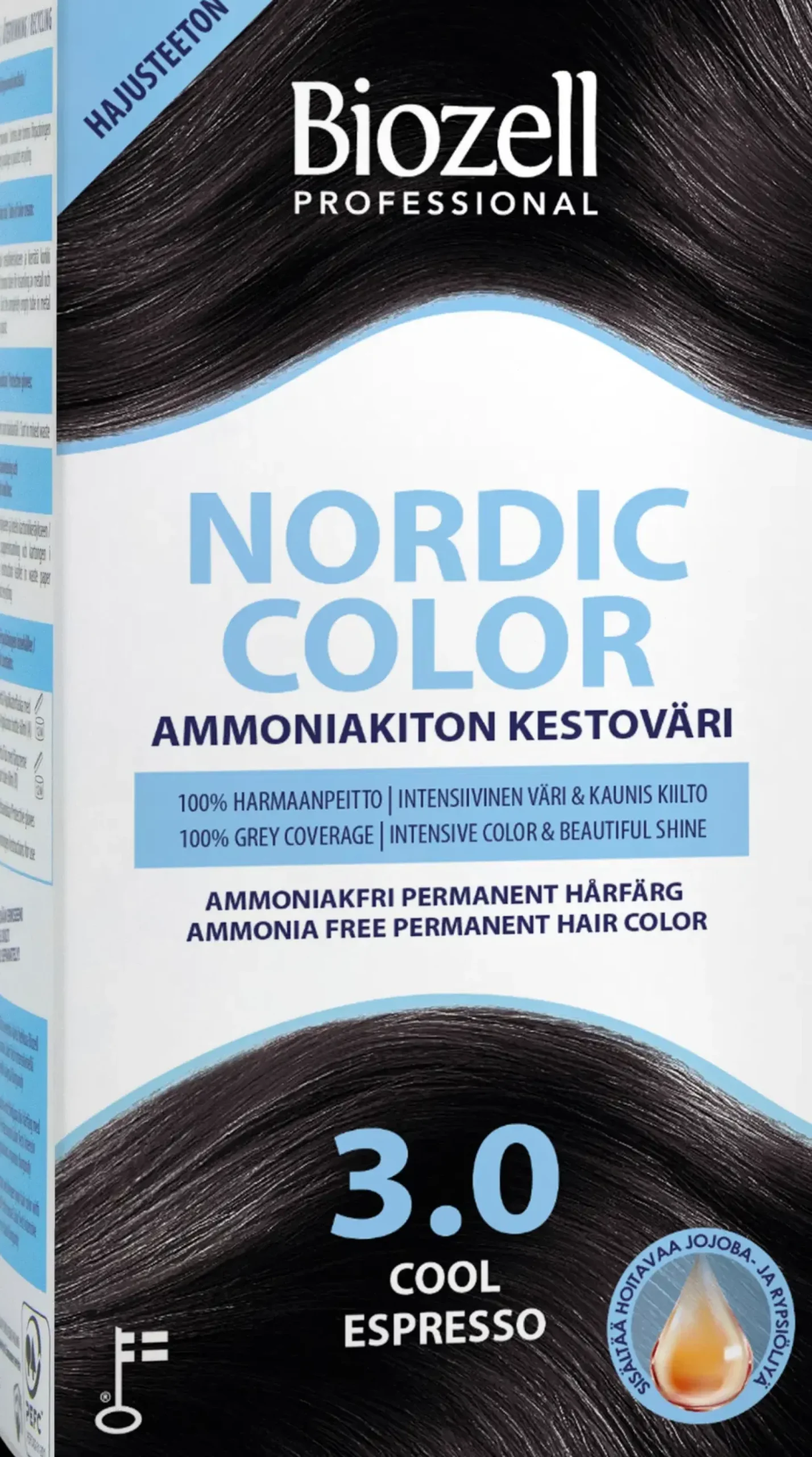 Biozell Hiusvärit<Professional Nordic Color ammoniakiton kestoväri Cool Espresso 3.0 2x60ml