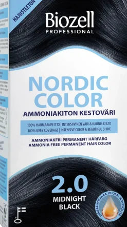 Biozell Hiusvärit<Professional Nordic Color ammoniakiton kestoväri Midnight Black 2.0 2x60ml
