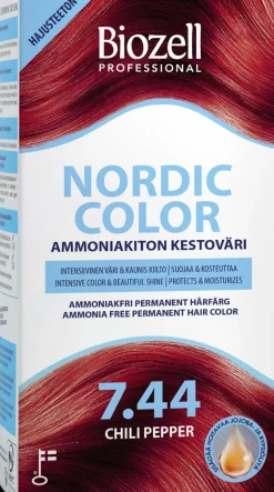 Biozell Hiusvärit<Professional Nordic Color ammoniakiton kestoväri Chili Pepper 7.44 2x60ml