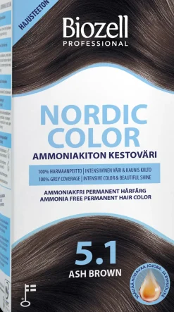 Biozell Hiusvärit<Professional Nordic Color ammoniakiton kestoväri Ash Brown 5.1 2x60ml