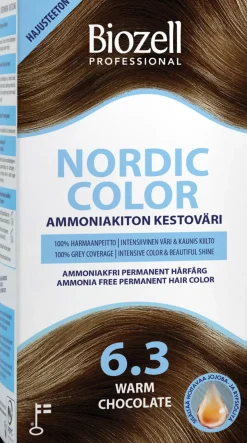 Biozell Hiusvärit<Professional Nordic Color ammoniakiton kestoväri Warm Chocolate 6.3 2x60ml