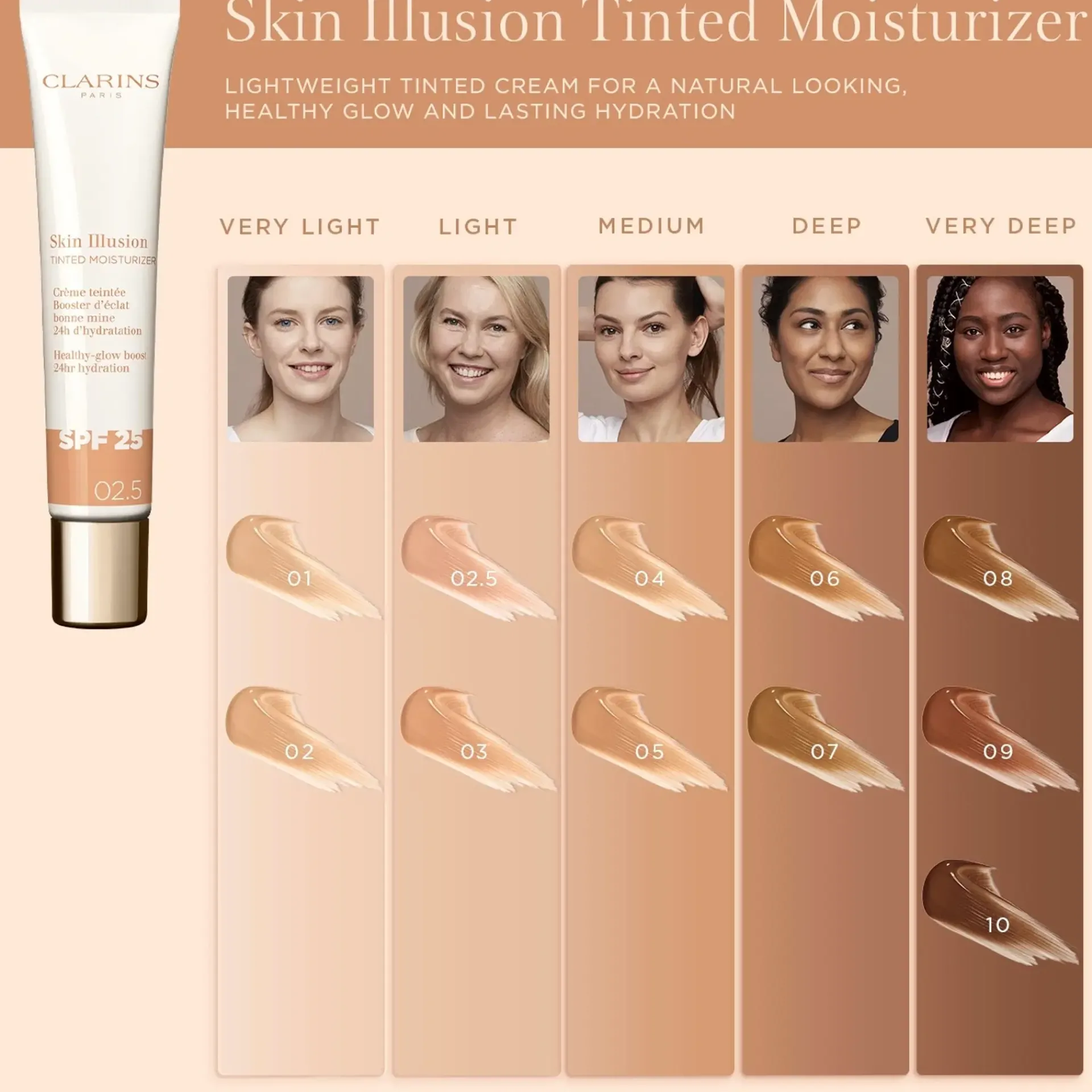 Clarins Kasvomeikit<Skin illusion tinted moisturizer SPF 25 sävytetty päivävoide 40 ml