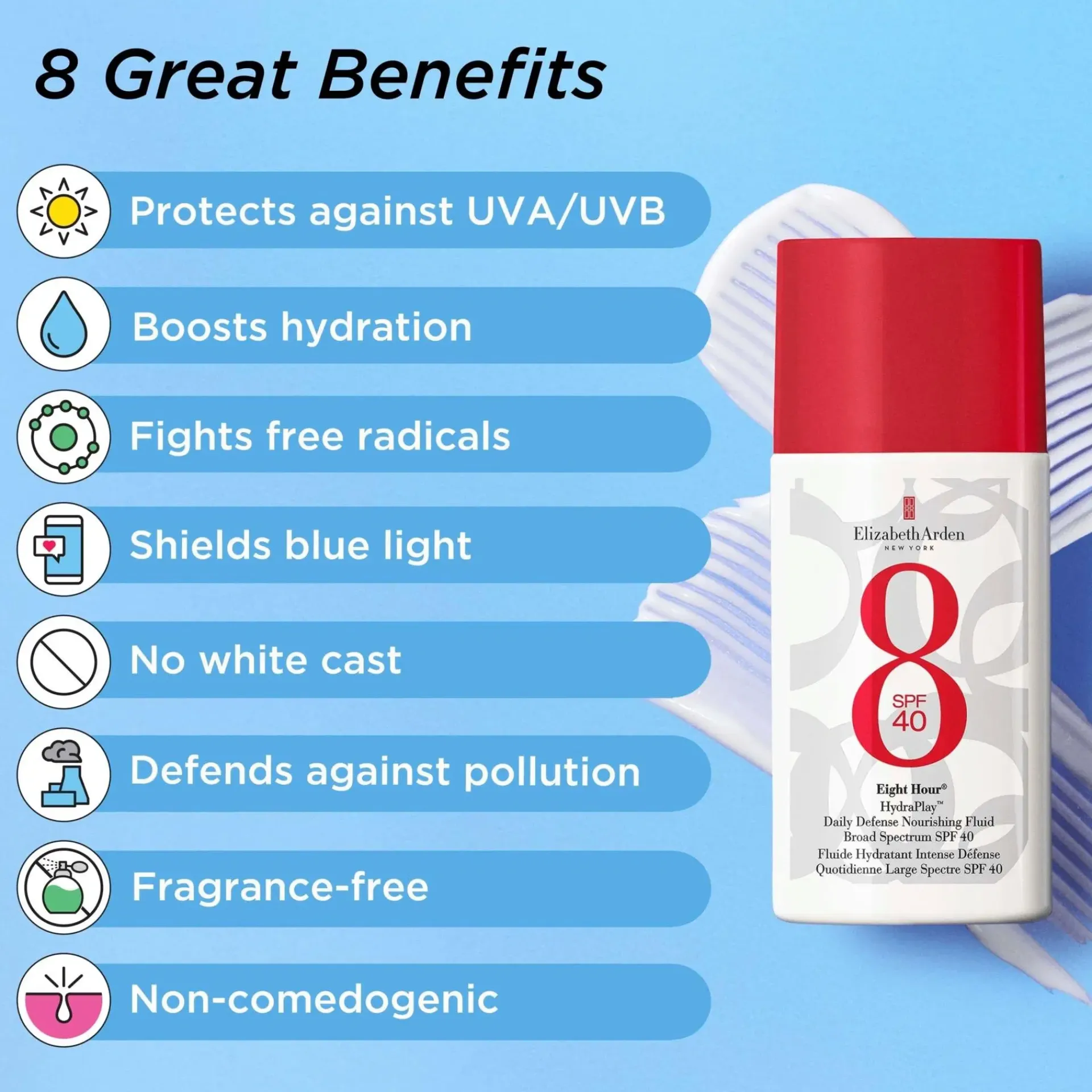 Elizabeth Arden Aurinkotuotteet<Eight Hour HydraPlay Sunscreen Fluid kosteusvoide aurinkosuojakertoimella sk40 50 ml