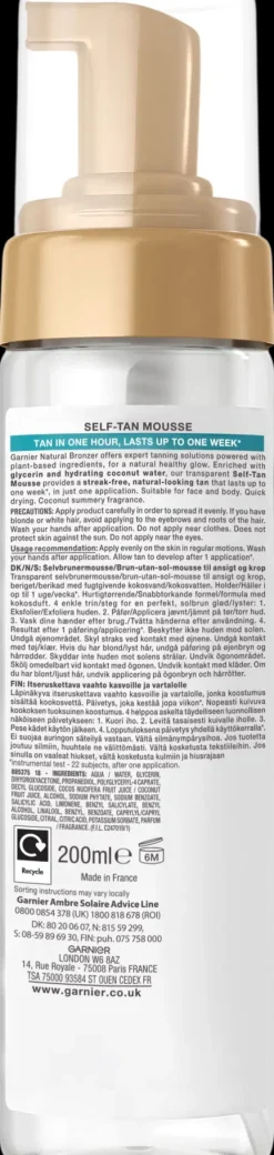 Garnier Aurinkotuotteet|Kylmägeelit Ja Hoitosalvat<Ambre Solaire Natural Bronzer itseruskettava normaalille iholle 200 ml