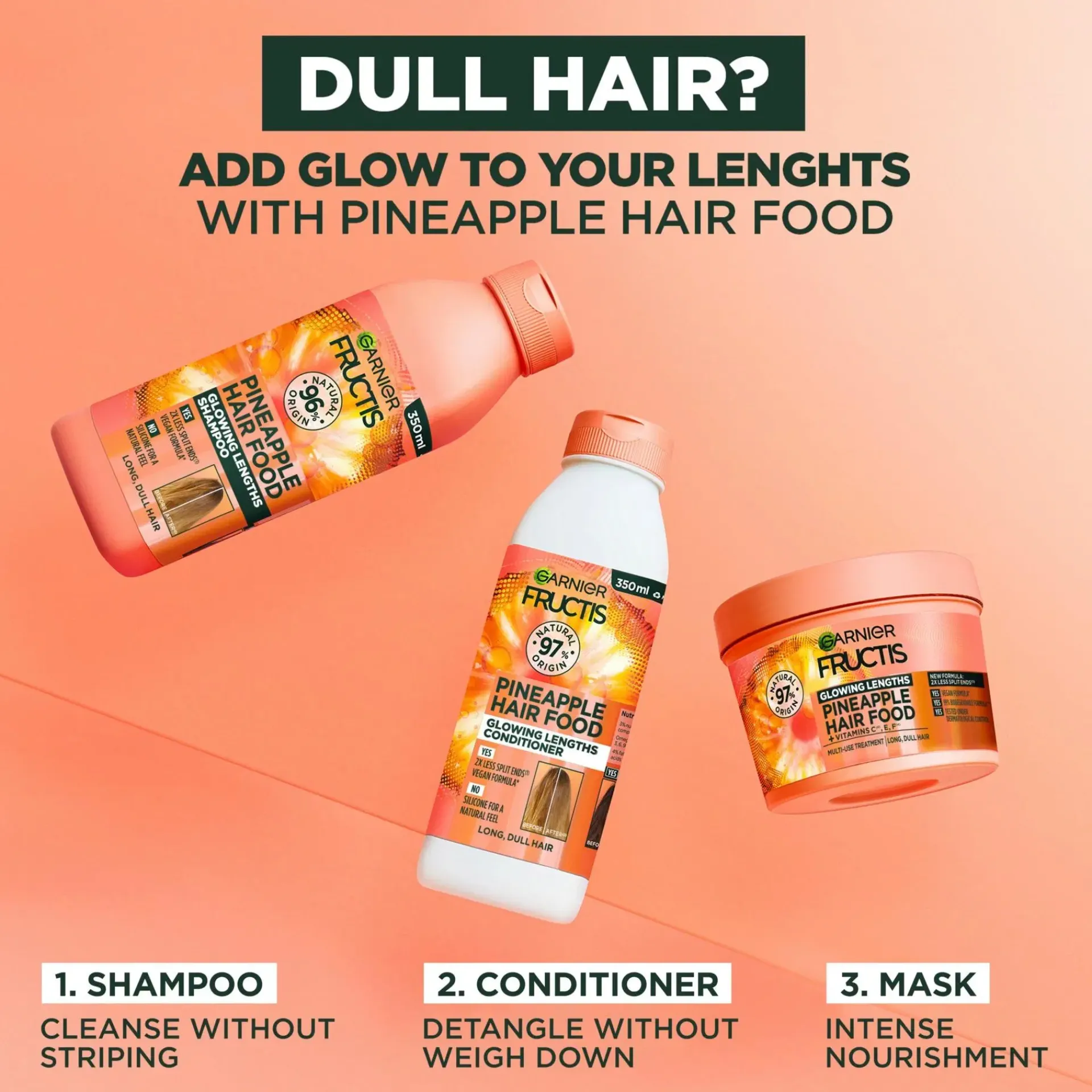 Garnier Hiustenhoito<Fructis Hair Food Pineapple hoitoaine pitkille hiuksille 350 ml