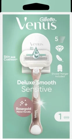 Gillette Karvanpoisto<Venus Deluxe Smooth Sensitive RoseGold Ihokarvanajohöylä + Seinäpidike