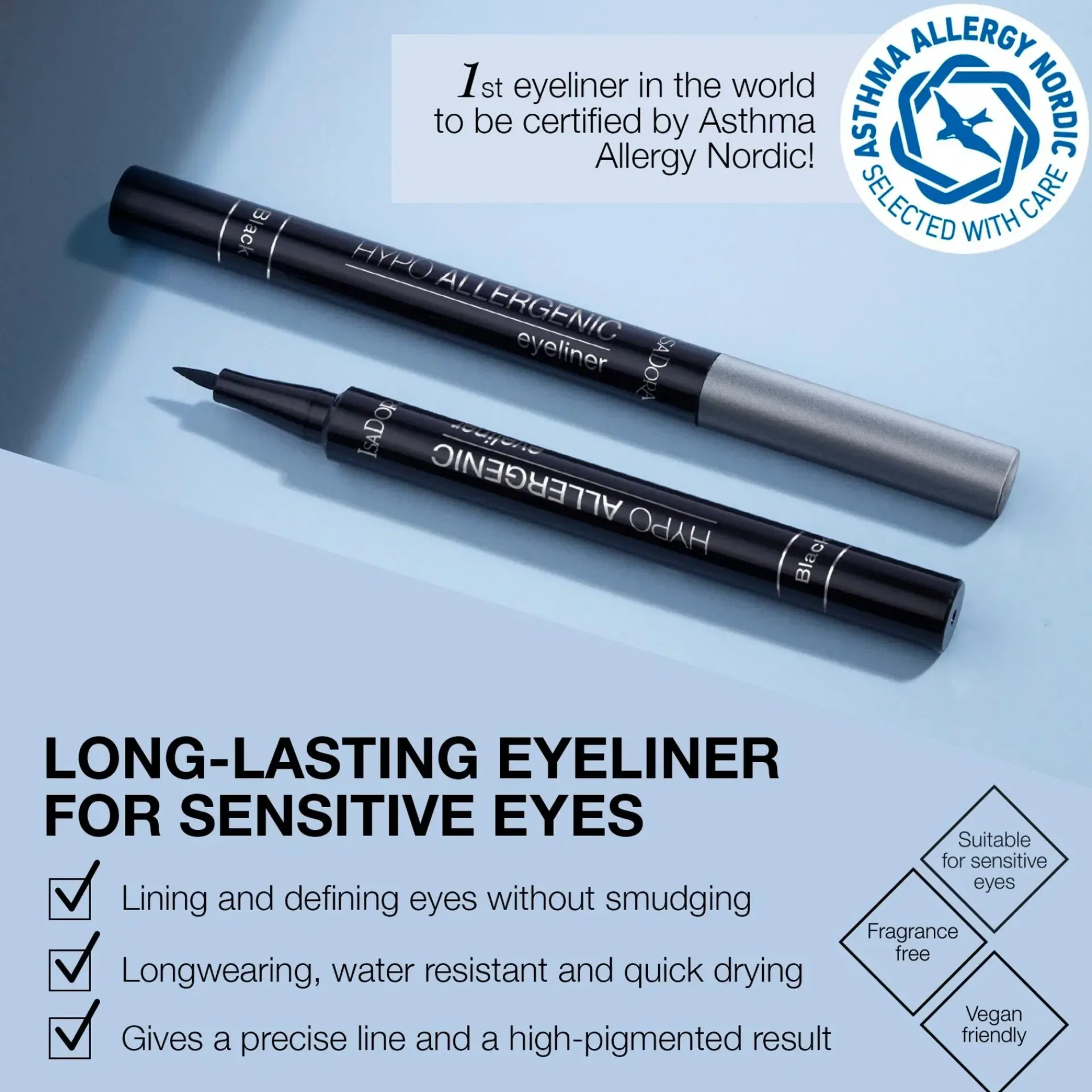 IsaDora Hajusteettomat Meikit|Silmämeikit<Hypo-Allergenic Eyeliner nestemäinen silmänrajaus 3 ml 30 Black BLACK