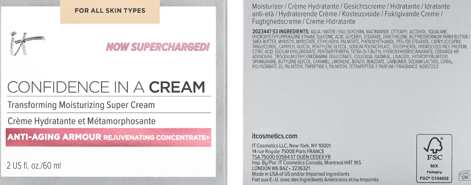 IT Cosmetics Ihonhoidon Tehoaineet|Kasvojenhoito<Confidence in a Cream Supercharged päivävoide 60 ml