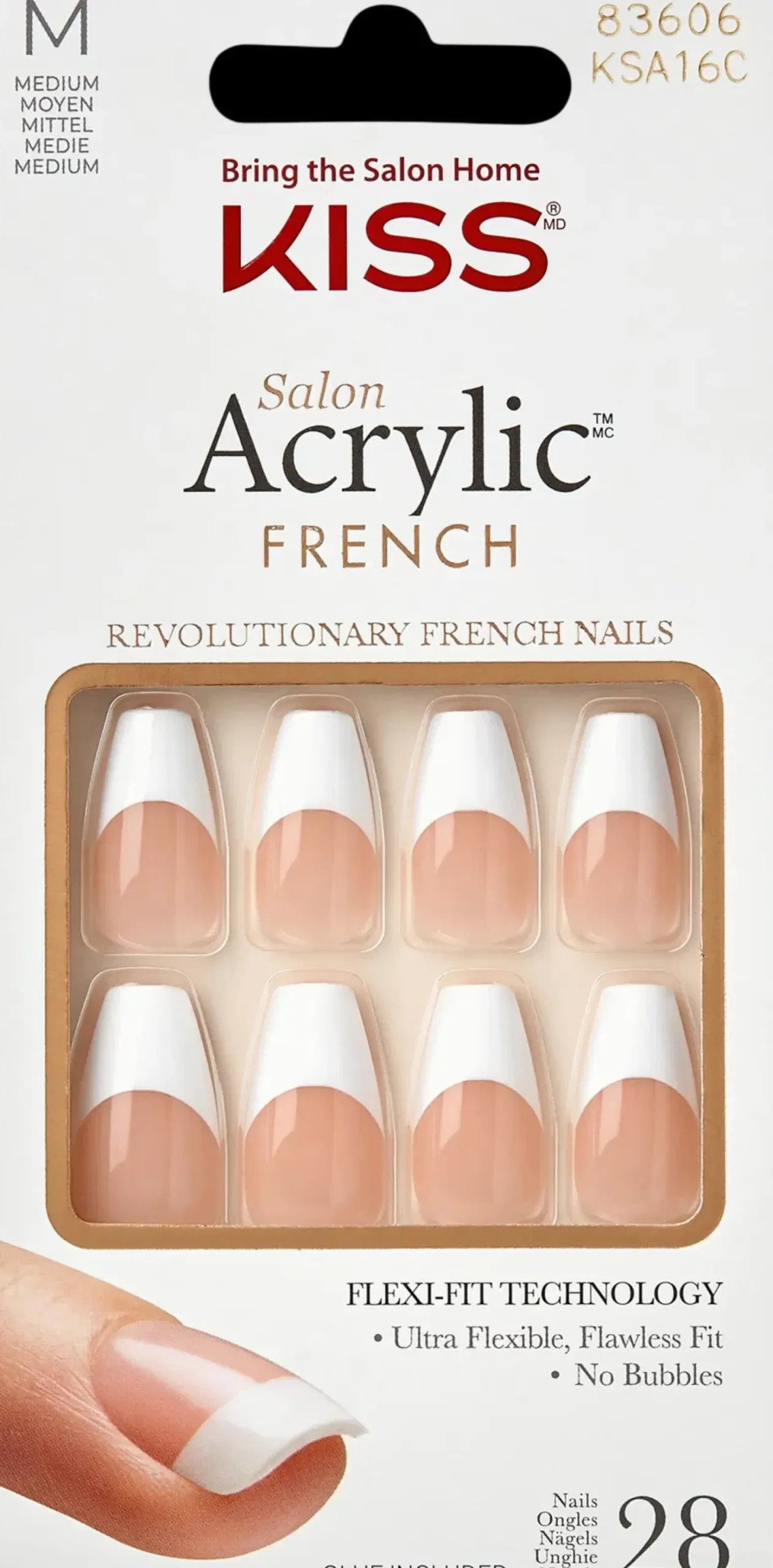 Kiss Kynsimeikit Ja Kynsienhoito<Salon Acrylic French kynnet Je T'aime 28 kpl