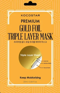 Kocostar Korealainen Ihonhoito|Kasvojenhoito<Premium Gold Foil naamio 1 kpl