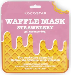 Kocostar Korealainen Ihonhoito|Kasvojenhoito<Waffle Mask Strawberry puhdistava kangasnaamio 1kpl
