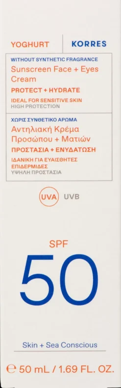 Korres Aurinkotuotteet<Yoghurt Sunscreen Face & Eyes SPF50 geelivoide kasvoille ja silmänympärysiholle 50 ml