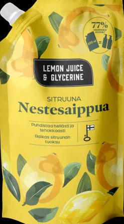 Lemon Juice u0026 Glycerine Käsienhoito<Lemon Juice and Glycerine Nestesaippua sitruuna täyttöpussi 550ml