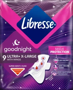 Libresse Kuukautiset Ja Intiimihygienia<Ultra yöside Ultra+ X-Large Night Wings 9 kpl
