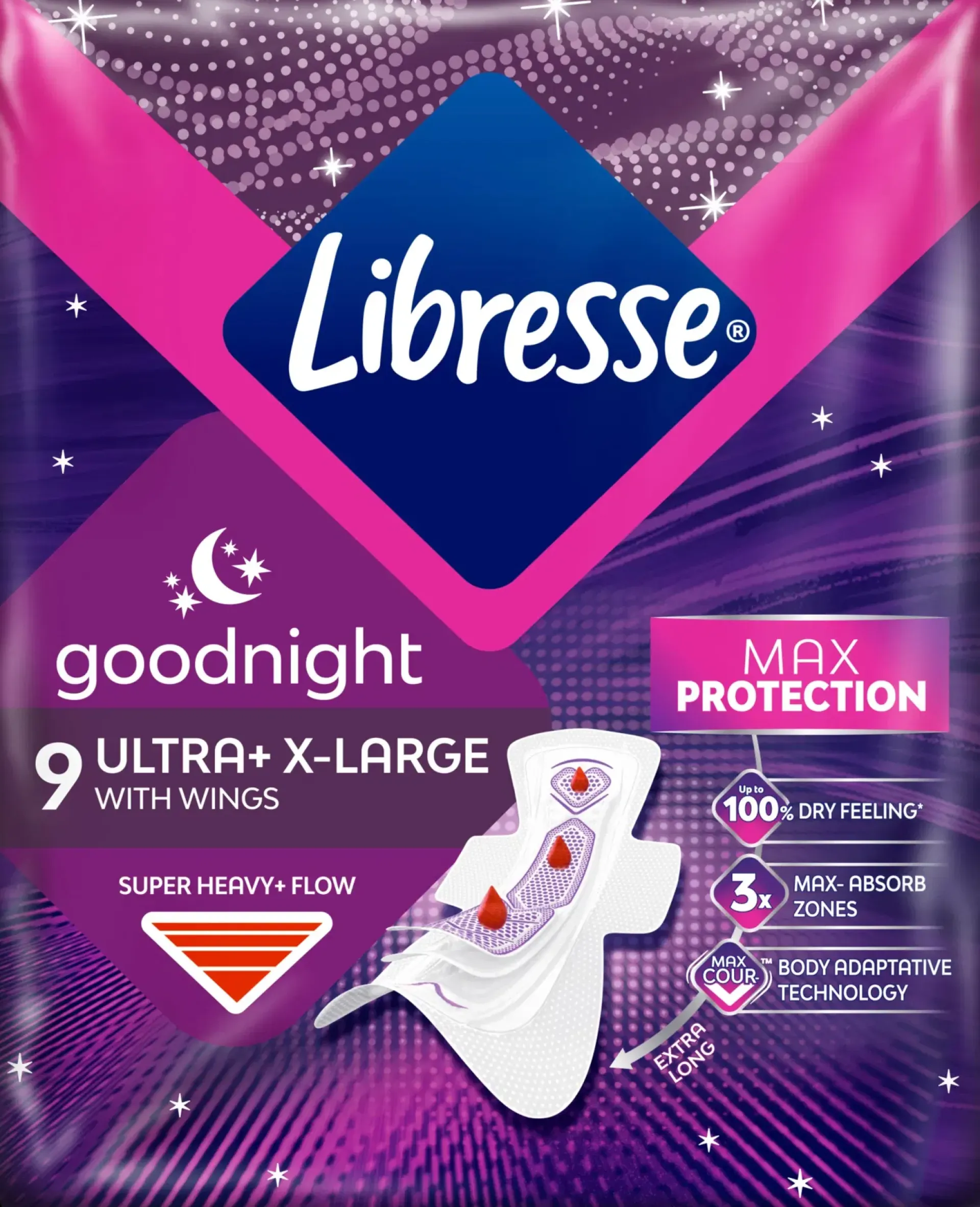 Libresse Kuukautiset Ja Intiimihygienia<Ultra yöside Ultra+ X-Large Night Wings 9 kpl