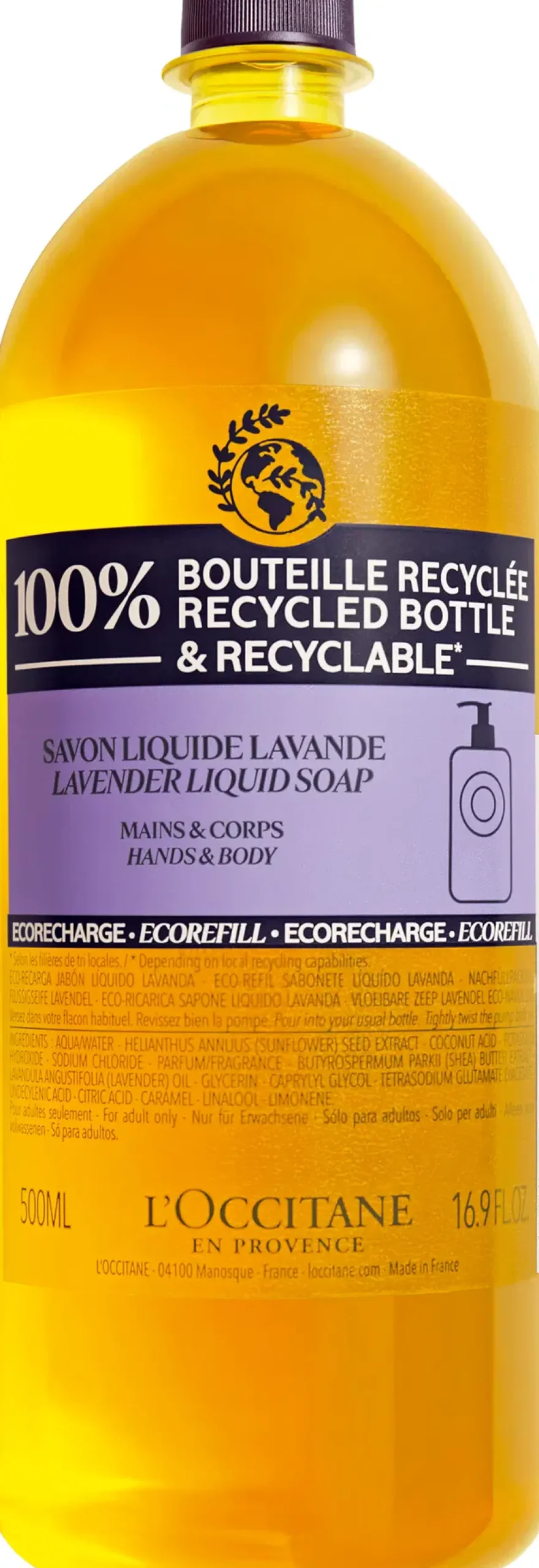 L’Occitane en Provence Vartalonhoito<L'Occitane Shea Lavender Liquid Soap täyttöpakkaus 500 ml