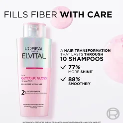 L'Oréal Paris Shampoot<Elvital Glycolic Gloss shampoo kiillottomille hiuksille 200ml