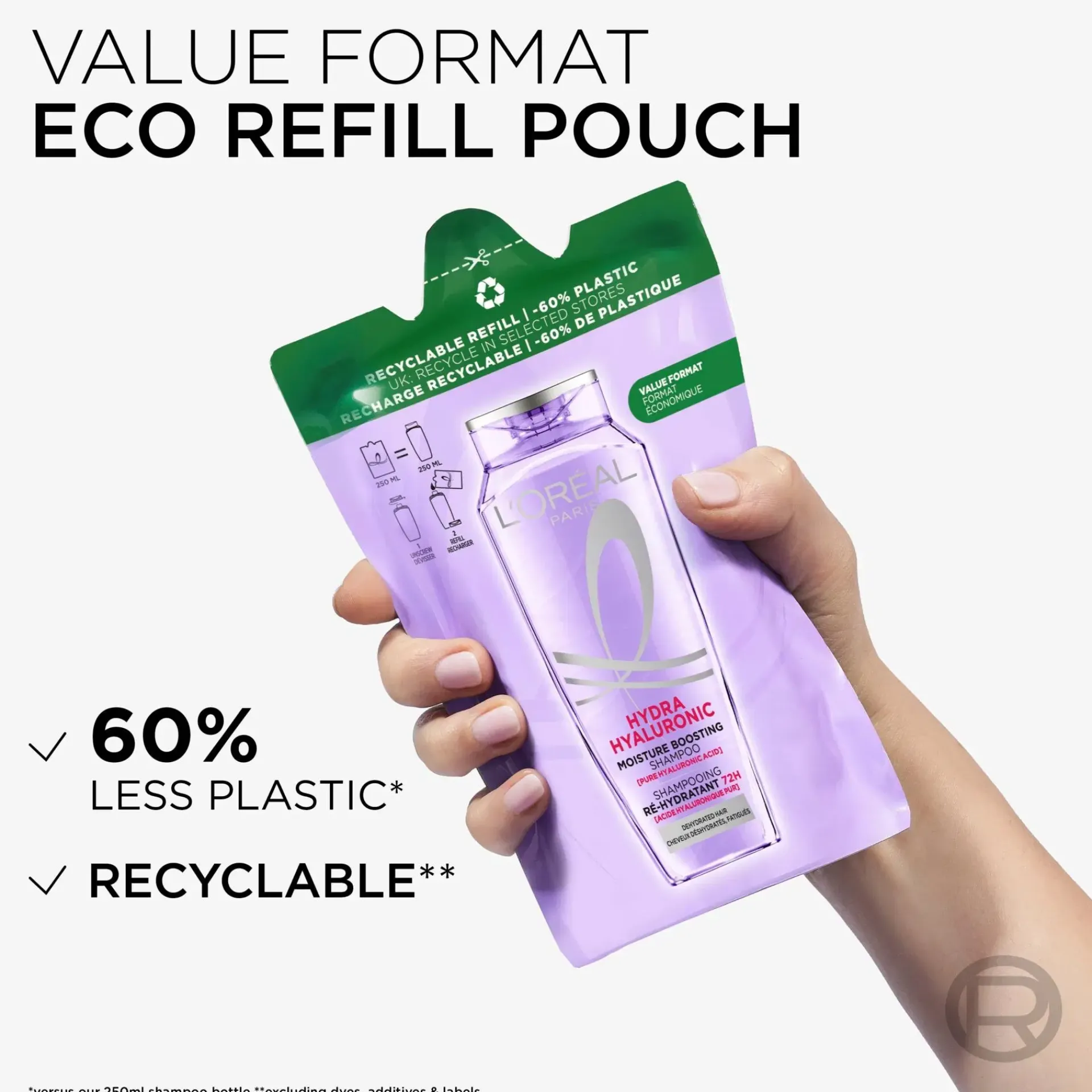 L'Oréal Paris Shampoot<Elvital Hyaluron Plump shampoon täyttöpakkaus kosteutta kaipaaville hiuksille 250 ml