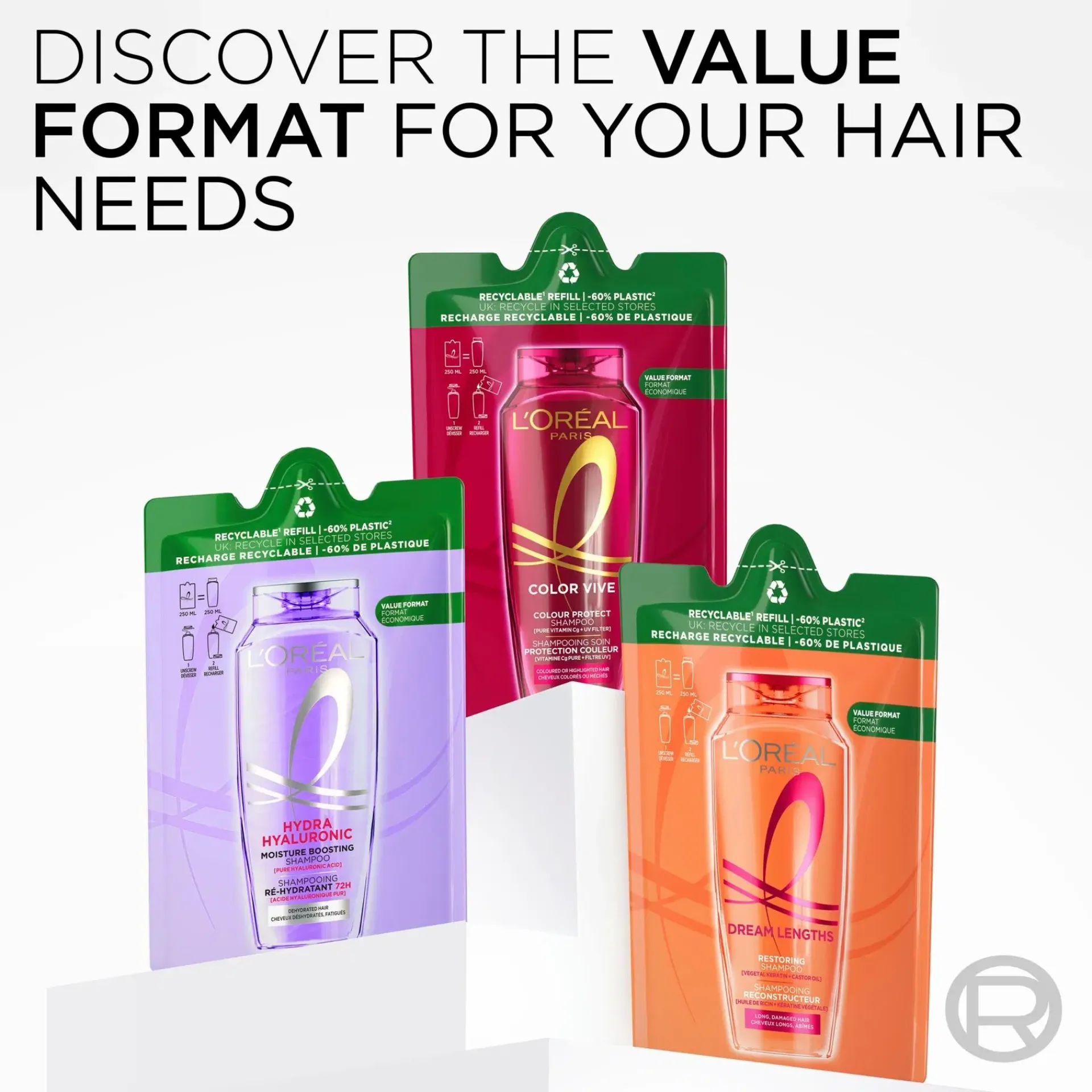 L'Oréal Paris Shampoot<Elvital Hyaluron Plump shampoon täyttöpakkaus kosteutta kaipaaville hiuksille 250 ml