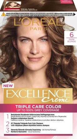 L'Oréal Paris Hiusvärit<Excellence Creme 6.0 Dark Blonde Vaaleanruskea kestoväri 1 kpl