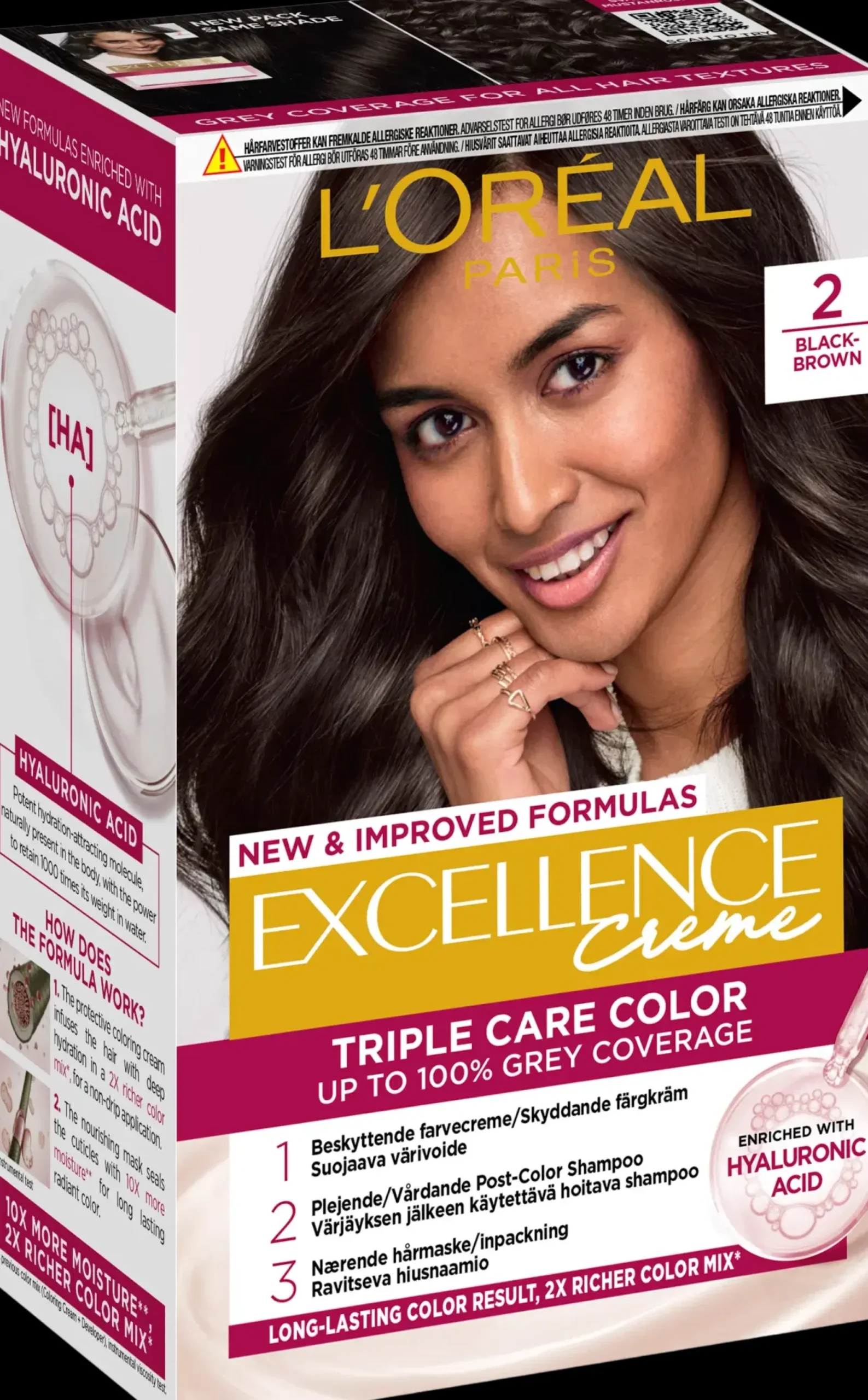 L'Oréal Paris Hiusvärit<Excellence Creme 2 Black Brown Mustanruskea kestoväri 1kpl