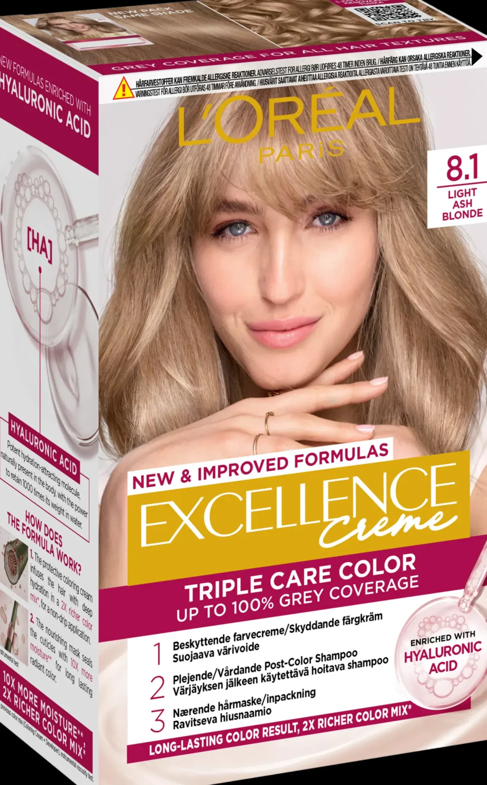 L'Oréal Paris Hiusvärit<Excellence Creme 8.1 Light Ash Blonde Keskivaalea Tuhka kestoväri 1kpl