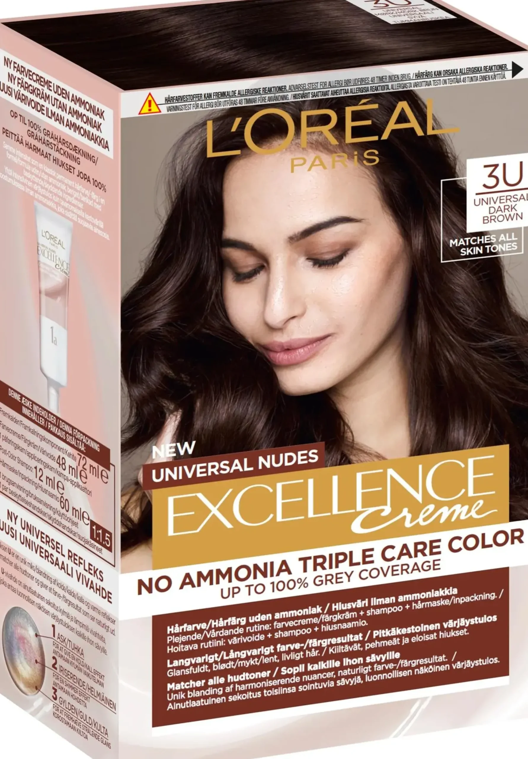 L'Oréal Paris Hiusvärit<Excellence Creme Universal Nudes 3U Universal Dark Brown kestoväri ilman ammoniakkia 1kpl