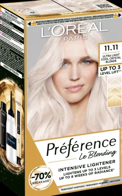 L'Oréal Paris Hiusvärit<Préférence Le Blonding 11.11 Ultra Light Extra Light Cool Silver Blonde Erittäin kirkas viileä hopeanvaalea kestoväri 1kpl