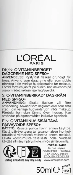 L'Oréal Paris Ihonhoidon Tehoaineet|Kasvojenhoito<Revitalift Clinical Daily Moisturizing Fluid SPF 50 päivävoide normaalille iholle 50ml