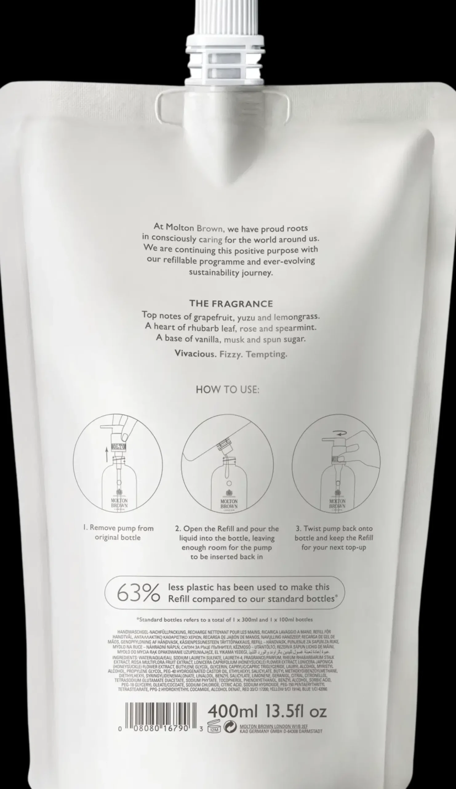 Molton Brown Vartalonhoito<Delicious Rhubarb & Rose Hand Wash Refill käsisaippuan täyttöpakkaus 400 ml