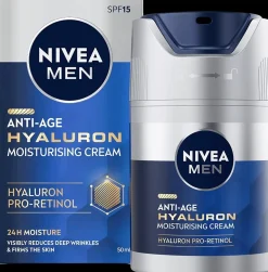 NIVEA MEN Ihonhoito|Ihonhoidon Tehoaineet<50ml Anti-Age Hyaluron Face Moisturising Cream SPF15 -kasvovoide
