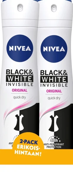 NIVEA Vartalonhoito<2x150ml Invisible For Black & White Original Deo Spray -antiperspirantti