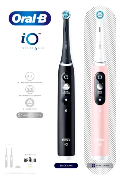 Oral-B Suuhygienia|Suuhygienia<iO6 Black Lava ja Pink Sand -Sähköhammasharja Braun-tekniikalla