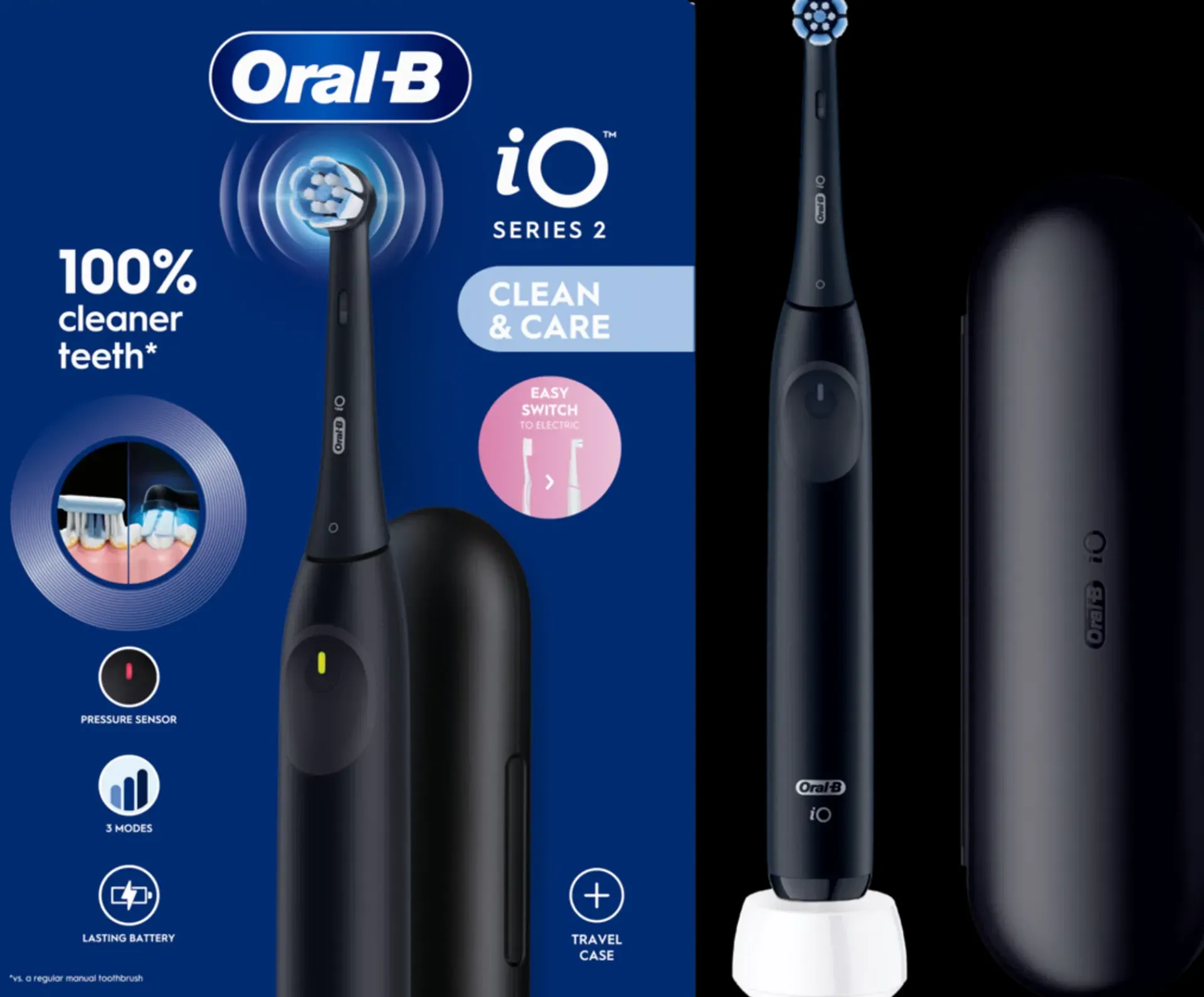 Oral-B Suuhygienia|Suuhygienia<Sähköhammasharja iO2 Musta + matkakotelo