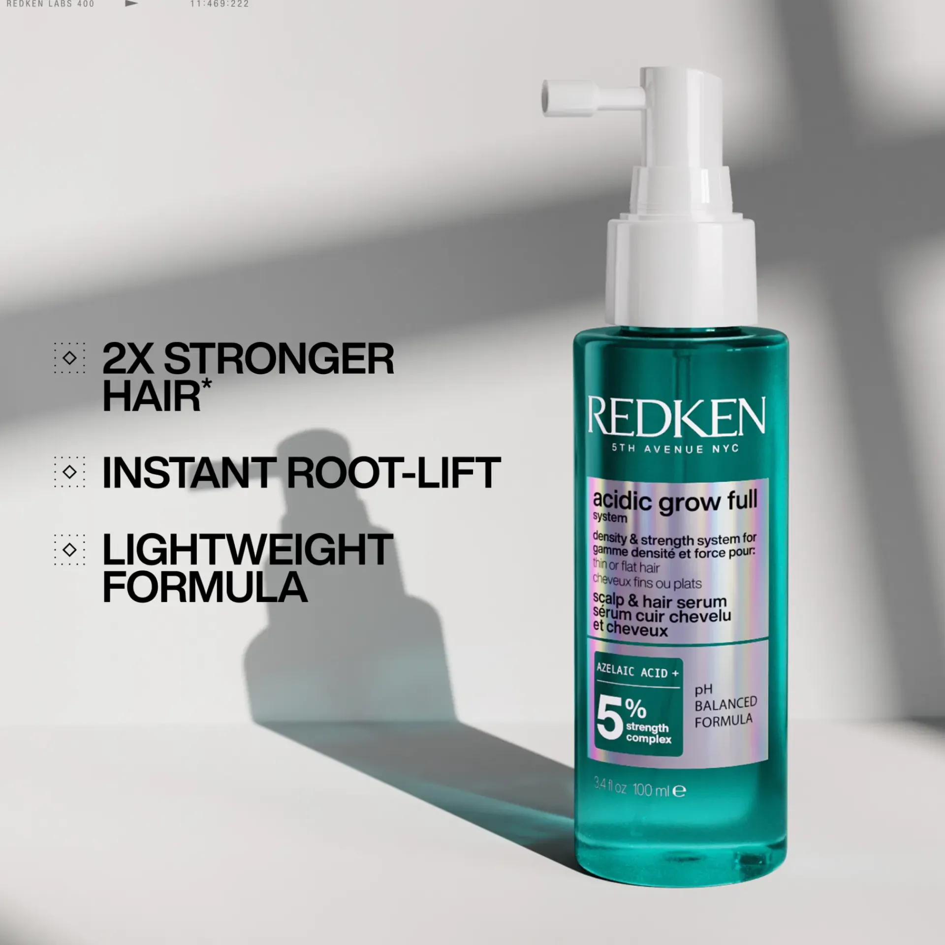 Redken Hiustenhoito<Acidic Grow Full System hiuspohjaseerumi oheneville hiuksille. Auttaa vahvistamaan ja tuuheuttamaan hiuksia.