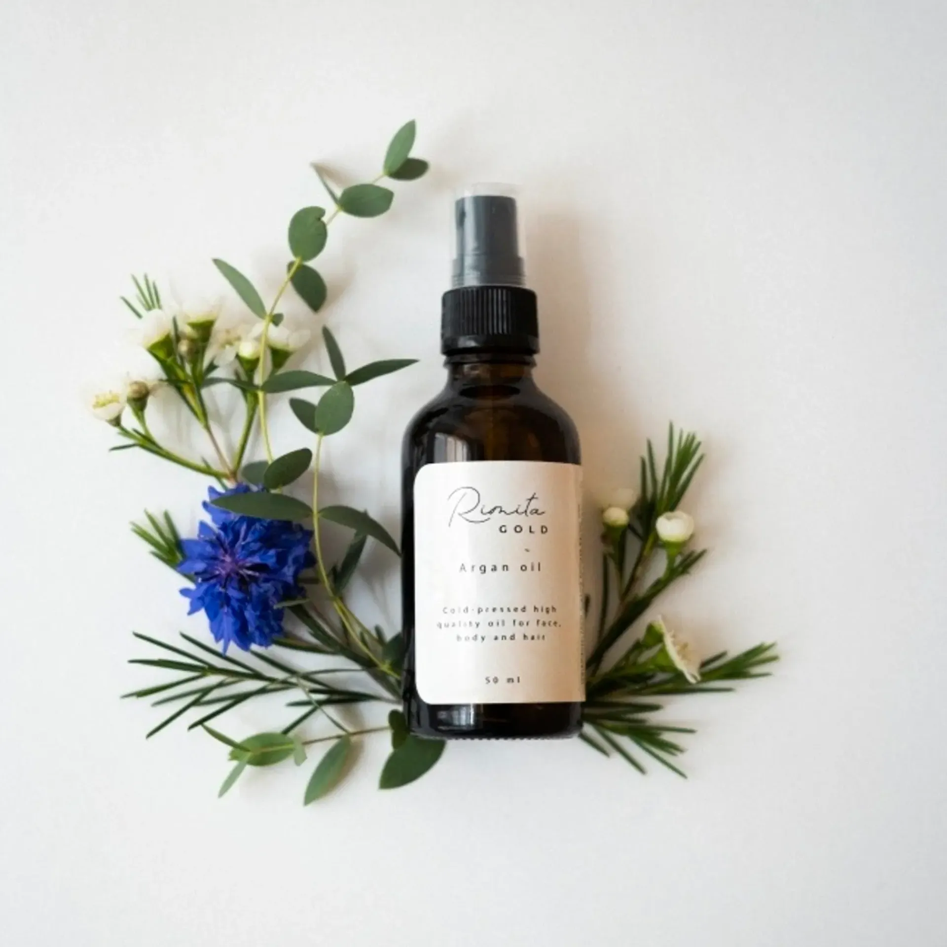 Rimita Green Kasvojenhoito<RimitaGold Arganöljy 50 ml, kylmäpuristettu neitsytöljy kasvoille, vartalolle ja hiuksille
