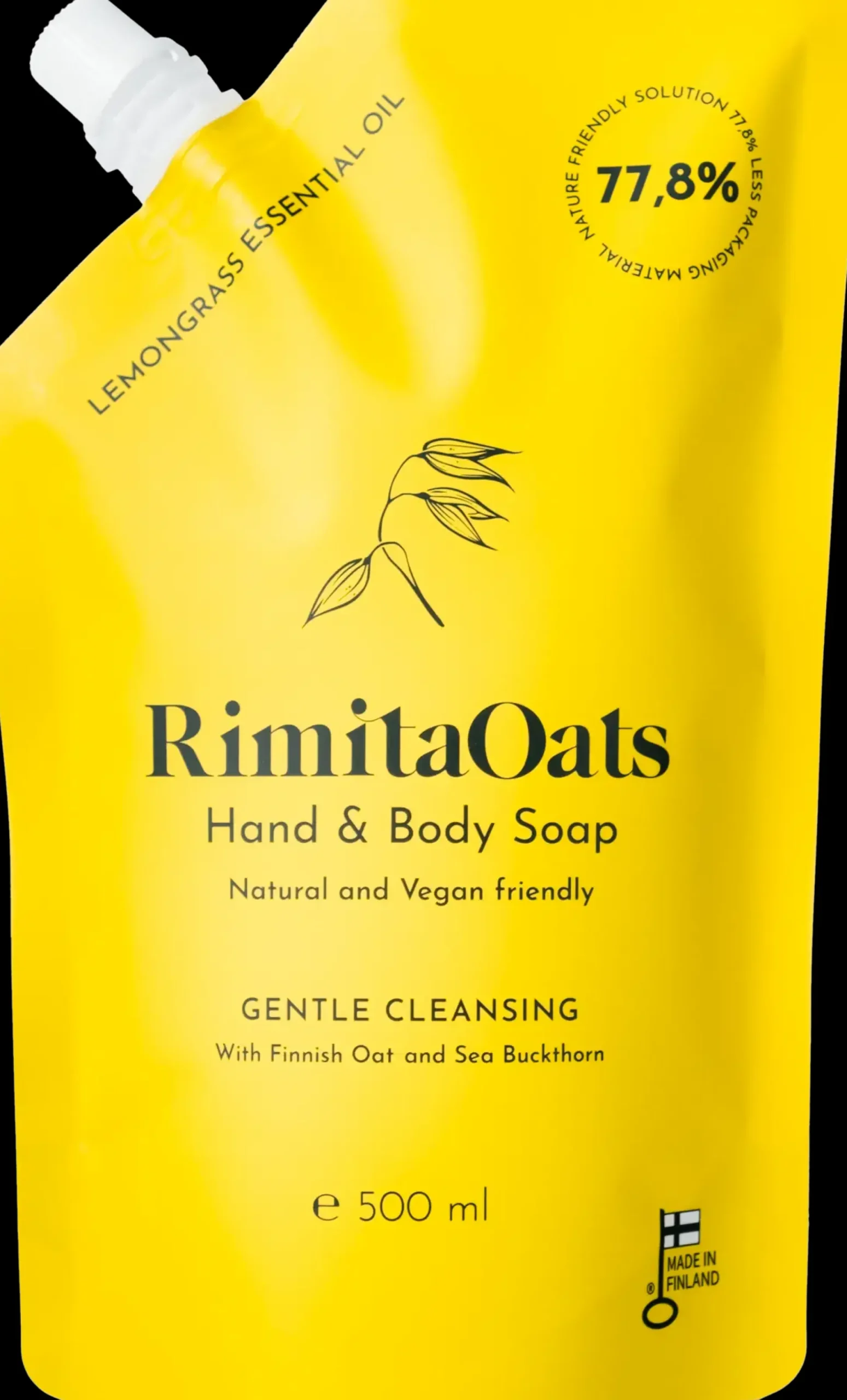 Rimita Green Käsienhoito<RimitaOats käsi- ja vartalosaippua, 500 ml täyttöpussi