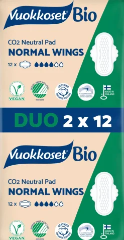 Vuokkoset Kuukautiset Ja Intiimihygienia<Bio 2x12 kpl Normal Wings ohutside